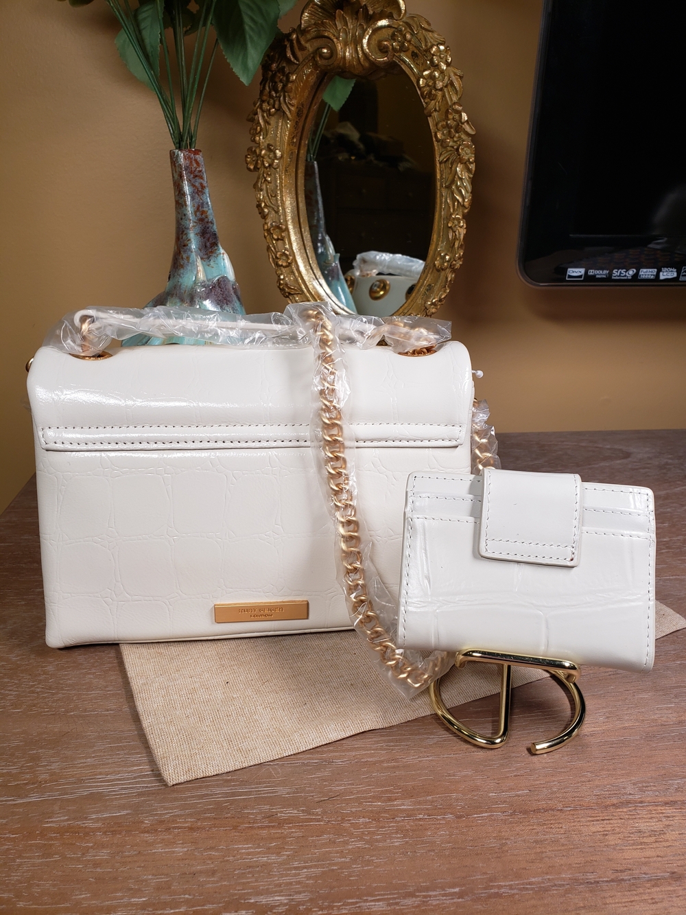 Kurt Geiger Bone Gem Studded Croc Embossed Crossbody w/ Wallet SET! NWT! - Picture 11 of 15